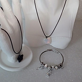 ( 3 PARÇA ) 1 SET 11000 SERİ 2 DOĞALTAŞ KOLYE & 1 CHARM BİLEKLİK SETİ