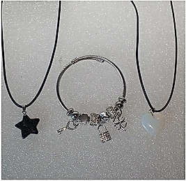 ( 3 PARÇA ) 1 SET 11000 SERİ 2 DOĞALTAŞ KOLYE & 1 CHARM BİLEKLİK SETİ