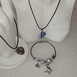 ( 3 PARÇA ) 1 SET 11000 SERİ 2 DOĞALTAŞ KOLYE & 1 CHARM BİLEKLİK SETİ