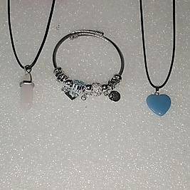 ( 3 PARÇA ) 1 SET 11000 SERİ 2 DOĞALTAŞ KOLYE & 1 CHARM BİLEKLİK SETİ