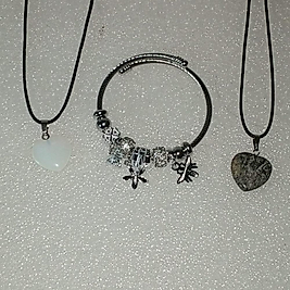 ( 3 PARÇA ) 1 SET 11010 SERİ 2 DOĞALTAŞ KOLYE & 1 CHARM BİLEKLİK SETİ
