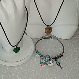 ( 3 PARÇA ) 1 SET 11010 SERİ 2 DOĞALTAŞ KOLYE & 1 CHARM BİLEKLİK SETİ