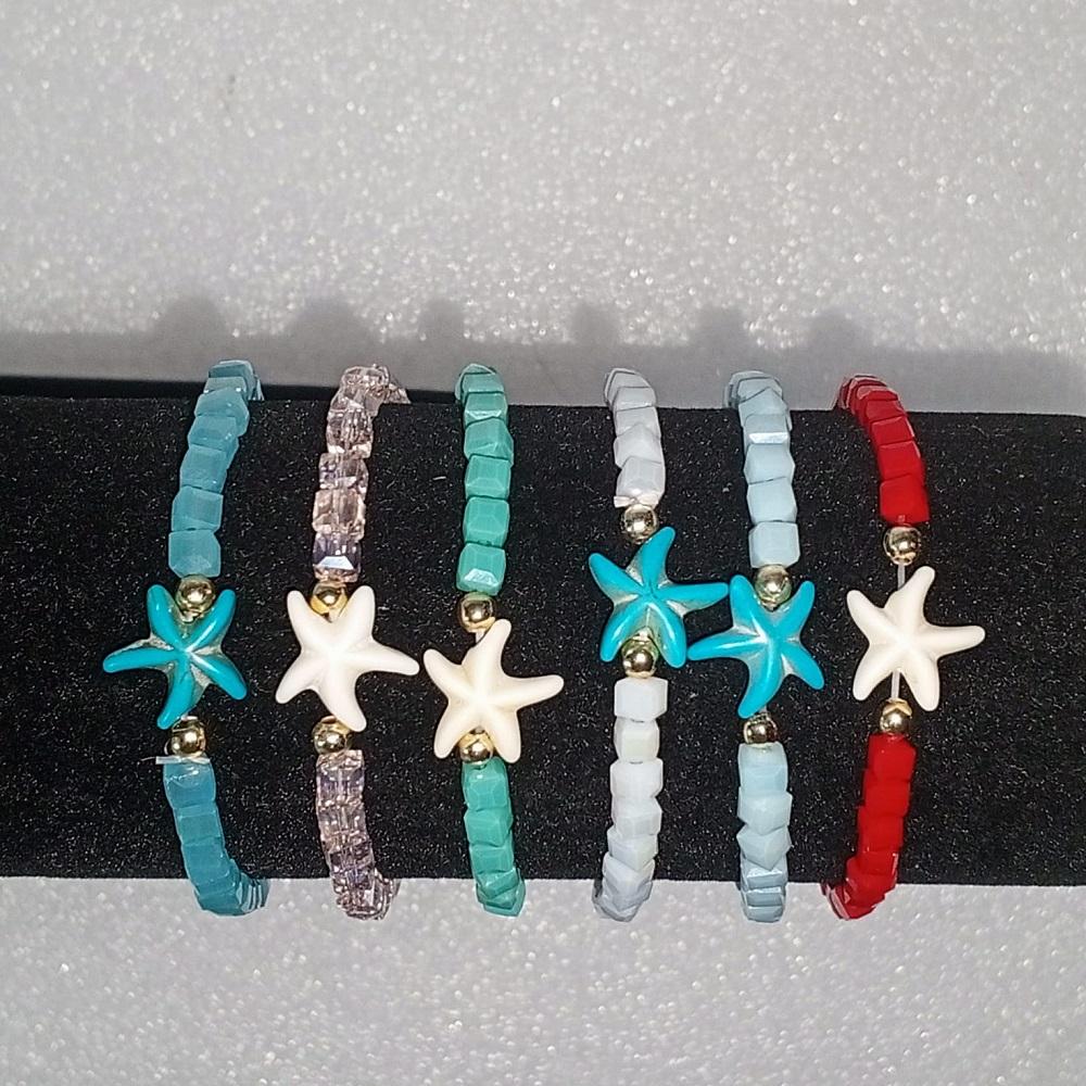 ( 6 X ADET ) 1 SET RENKLİ BONCUKLAR EVİN YILDIZI ÇİFT RENK BABY KESİM SERİ BİLEKLİK ( BABY SIZE )