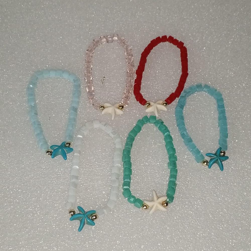 ( 6 X ADET ) 1 SET RENKLİ BONCUKLAR EVİN YILDIZI ÇİFT RENK BABY KESİM SERİ BİLEKLİK ( BABY SIZE )