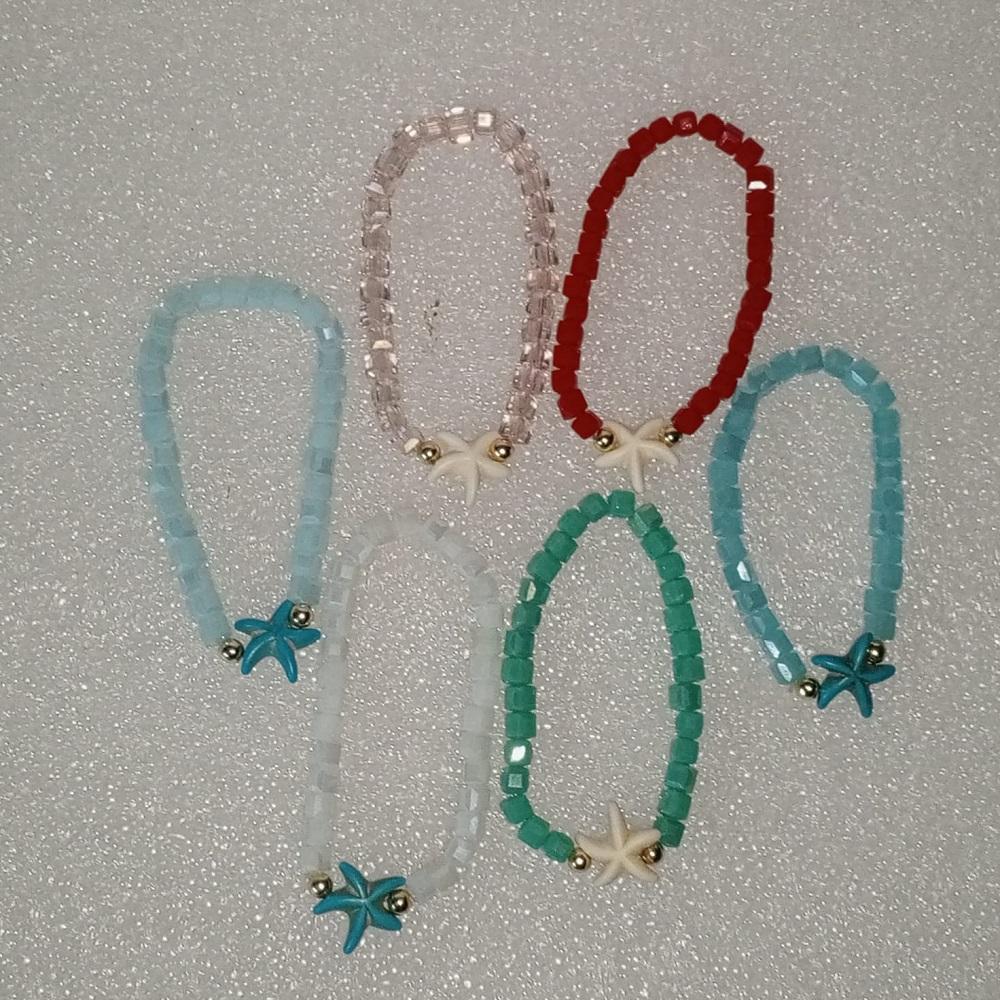 ( 6 X ADET ) 1 SET RENKLİ BONCUKLAR EVİN YILDIZI ÇİFT RENK BABY KESİM SERİ BİLEKLİK ( BABY SIZE )